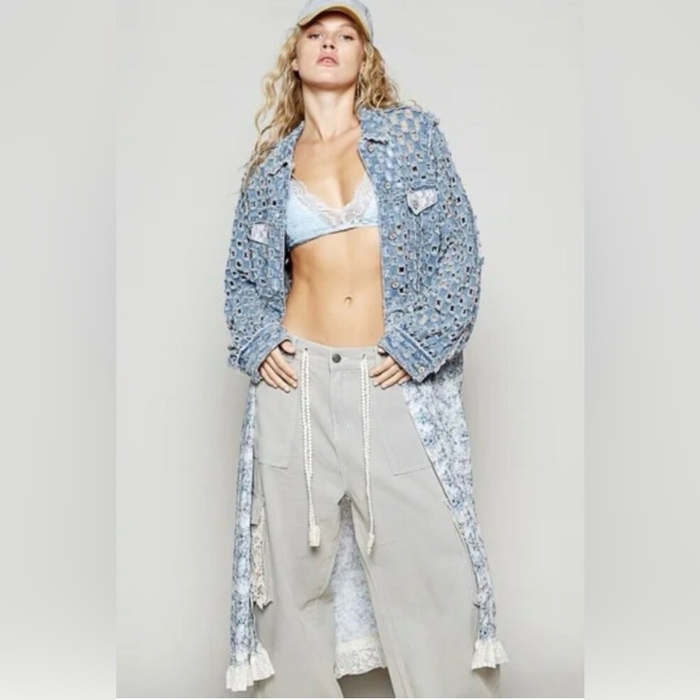 POL “ Boho Patch Duster “ Shacket Cardigan Coat | Denim - Picture 2 of 6